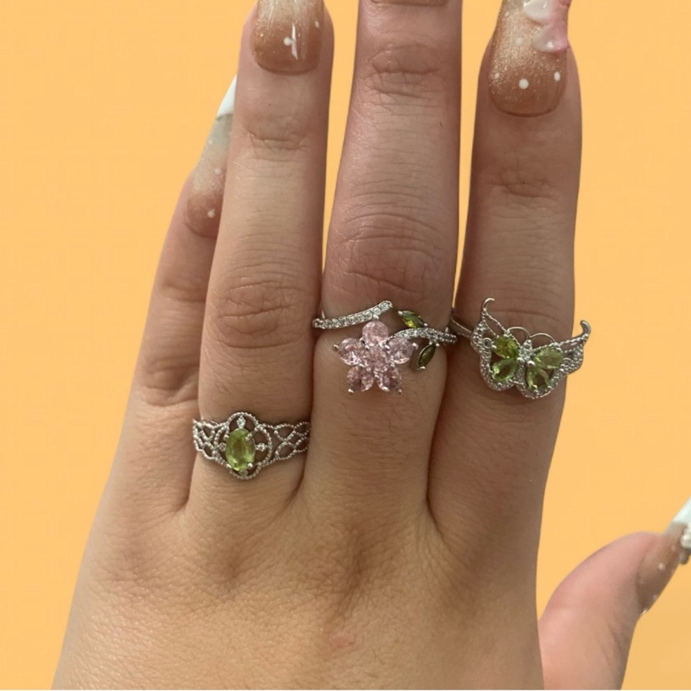 Green Butterfly Ring Set